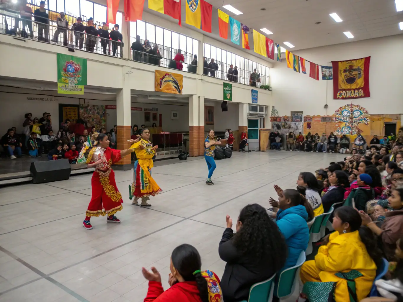 A scene from a cultural event at the library, showcasing traditional music, dance, or art, celebrating diversity and promoting cultural exchange within the community.