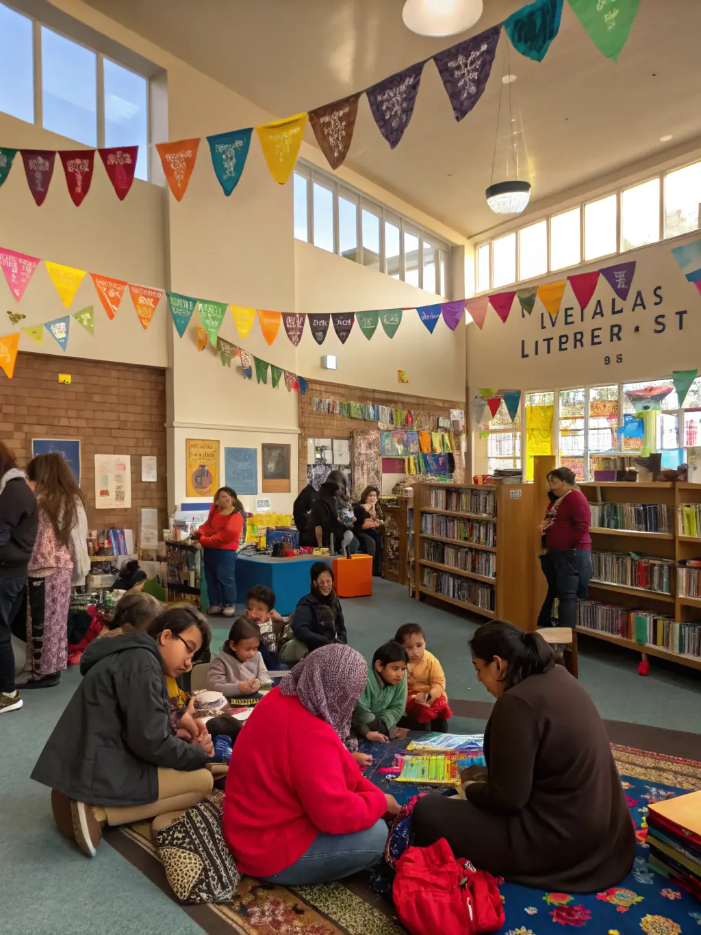 A photo of a community event at BIBLIOTHEQUE CENTRE DOCUMENTAIRE, featuring diverse attendees participating in a cultural exchange activity.